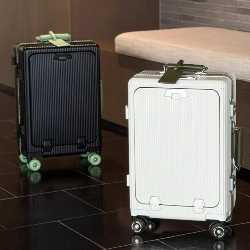 Front Opening Suitcase Aluminum Frame 20" Carry-on Trolley Case Bag with Colorful Silent Wheel USB Charging Plug Rolling Luggage - Kimlud