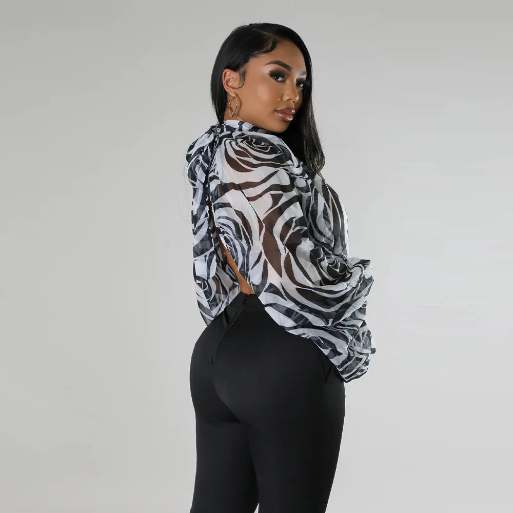 Women See Through Sheer Chiffon Blouse Sexy Front Back Open High Neck Self Tie Shawl Casual Shirts Y2K Night Club Party Tops