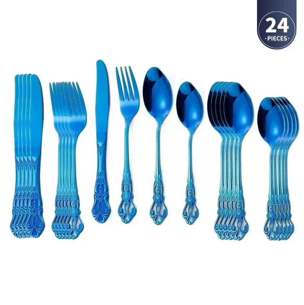 Golden Stainless Steel Cutlery Set Royal European Spoon Fork Complete Tableware Retro Design Dishwasher Safe Elegant...
