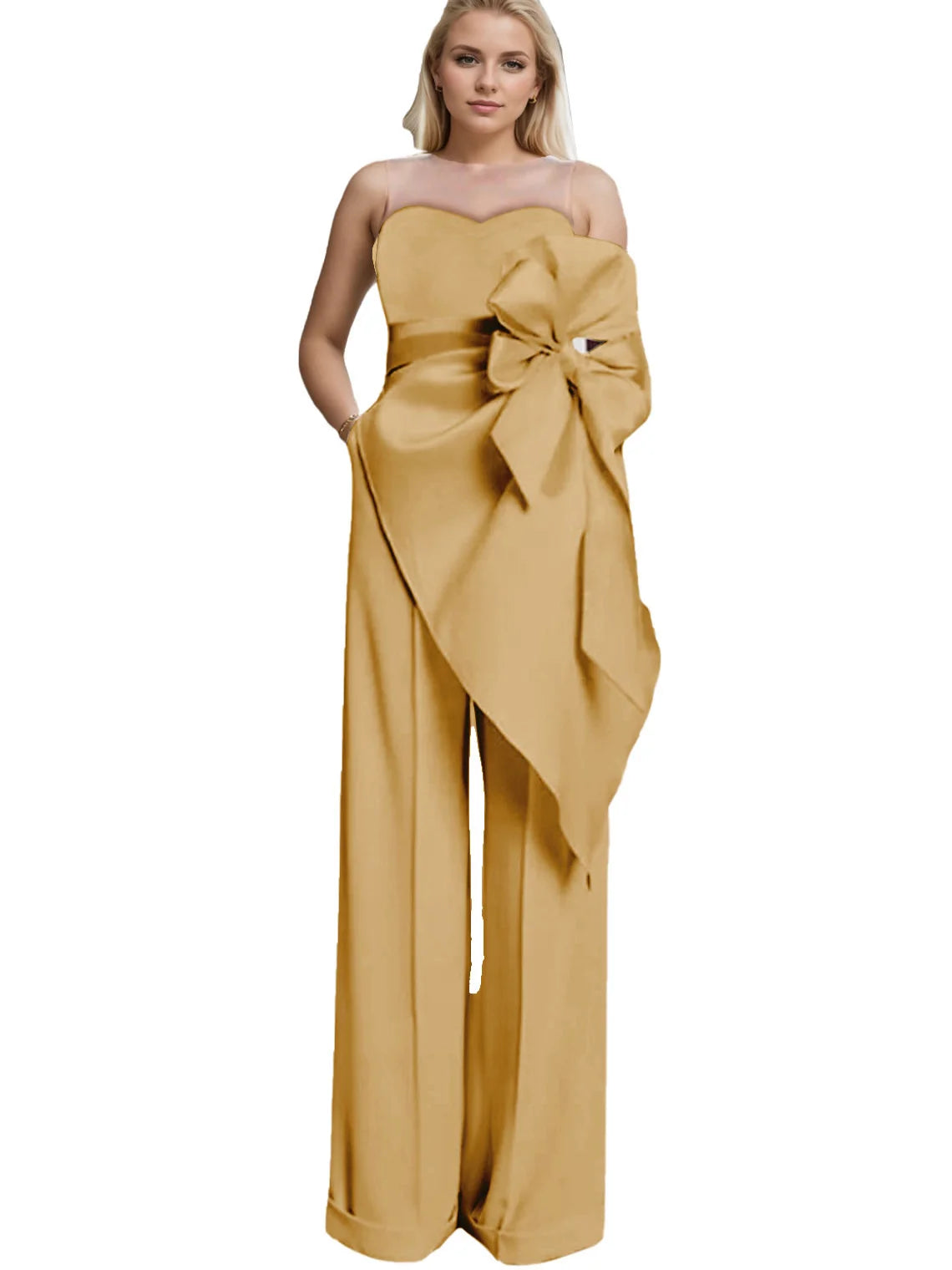 Bridal Shower Wedding Dresses Jumpsuits Sweetheart Strapless Floor Length Bridal Gown Bows Ruffles Backless 2025 Free Customized