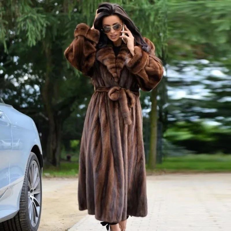 BFFUR Real Mink Full Pelt Mink Fur Coat Winter Women Fashion Warm Clothing Natural Fur Coats Lurxury Collar Fur Long Mink Jacket