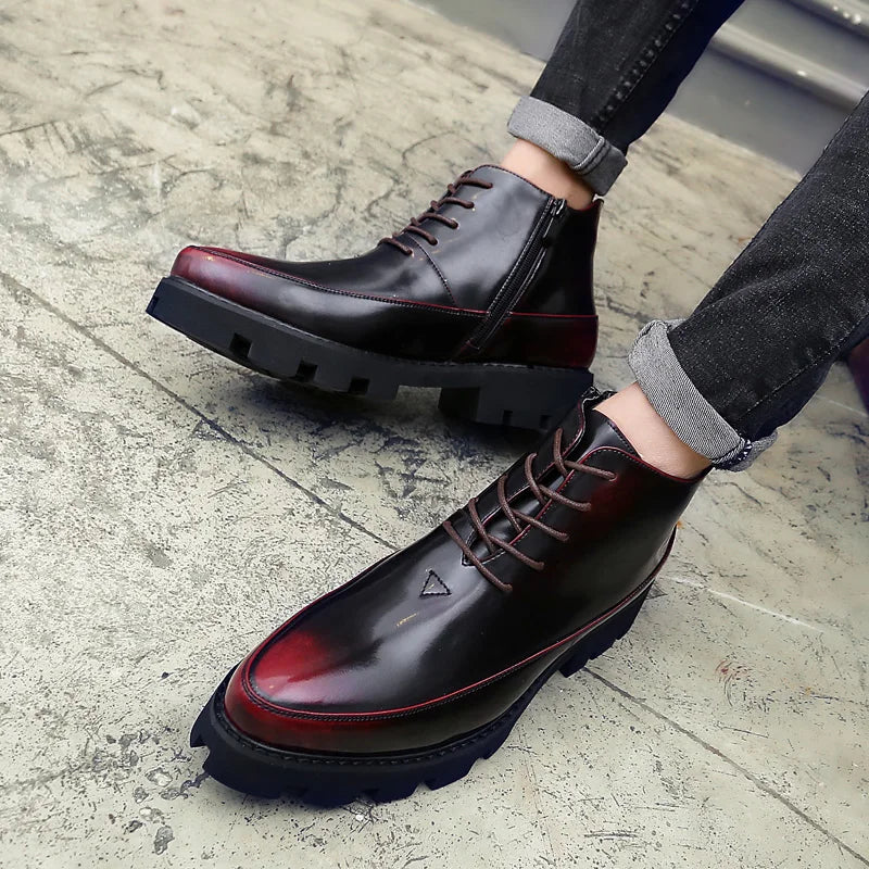 Italian Luxury Brand Winter Snow Boots Leather Ankle Boots Men High Top Platform Motorcycle Boots Botas Hombre Invierno Bottes