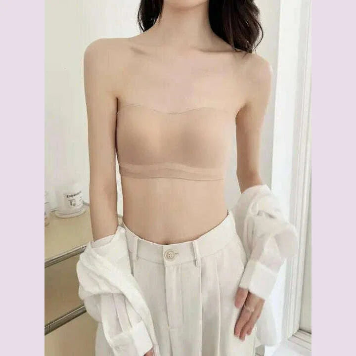 Summer Free Size Tube Invisible Bra Breathable Back Mesh Strapless Crop Top Women Ladies Sexy Bralette Bra Dress Shouderless Top