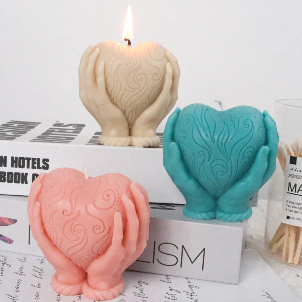 Valentine's Day Ornament Silicone Candle Mold DIY Hand Hold Heart Soap Molds Plaster Chocolate Baking Making Home Festival Decor
