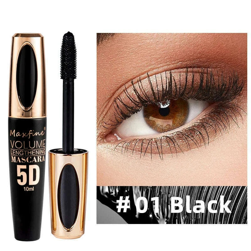 MAXFINE 5D Silk Fiber Eyelash Mascara, the Black Amount and Length of Mascara Are Strong and Lasting, Waterproof and Non-caking