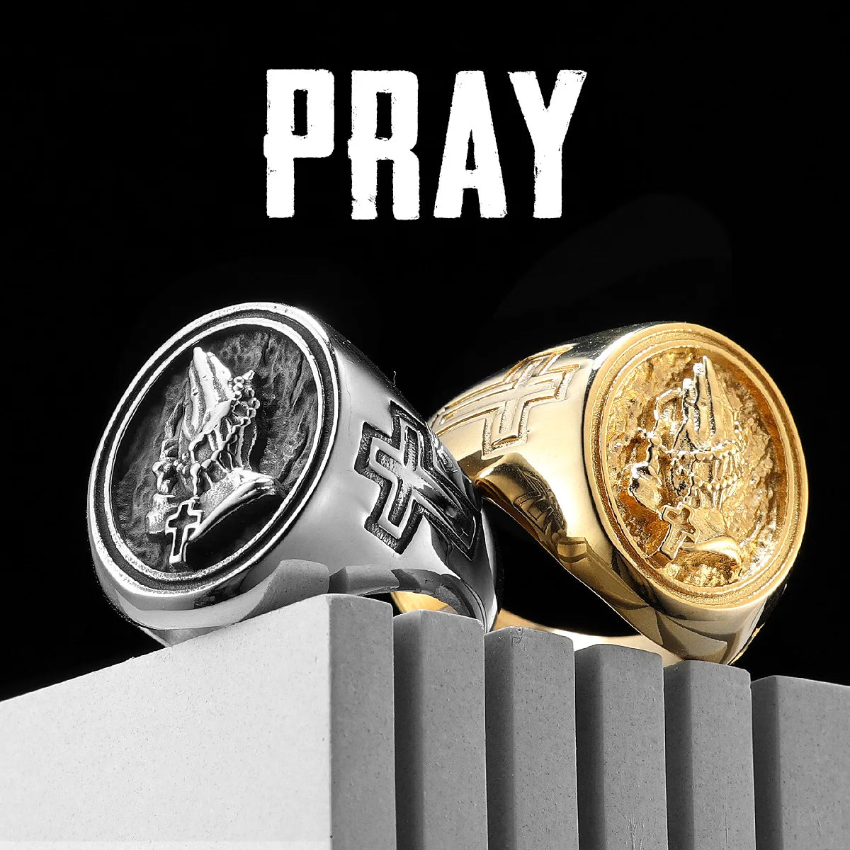 Pray Hand Cross Stainless Steel Men Rings Punk New In For Male Women Fashion Jewelry Creativity Gift Wholesale Dropshiping