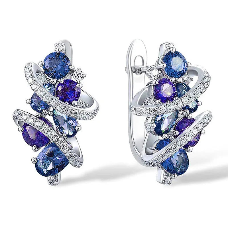 Huitan Green/Blue Cubic Zirconia Hoop Earrings for Women New Temperament Elegant Bridal Wedding Party Earrings Trendy...