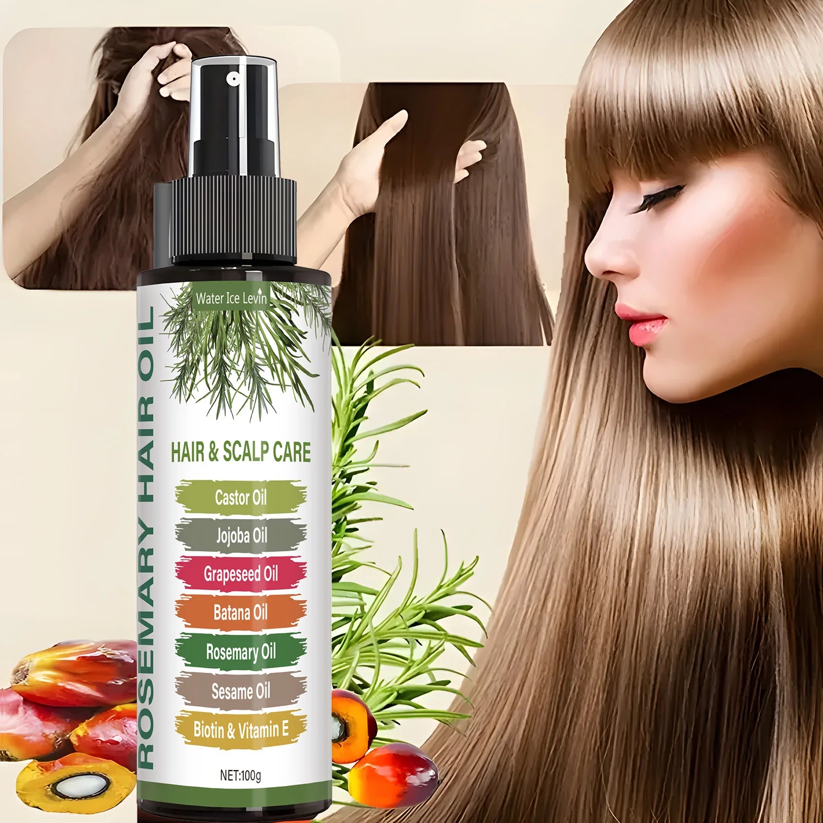 Rosemary Hairspray Uses Rosemary Oil, Mint Oil and Horsetail Grass Leaf Extracts to Moisturize Hair Roots Brings the Fragrance of the Hair, Make Your Hair Looks Shiny and Beautiful
