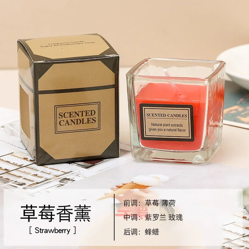 Candy Color Fragrance Candle Fragrance Environment Glass Square Cup Bedroom Household Decoration Small and Fresh