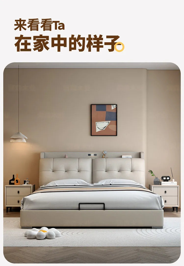 Double 1.8m Beds Storage Headboard Upholstery Minimalist Drawers Beds Frames Multifunctional Muebles Para El Hogar Furniture
