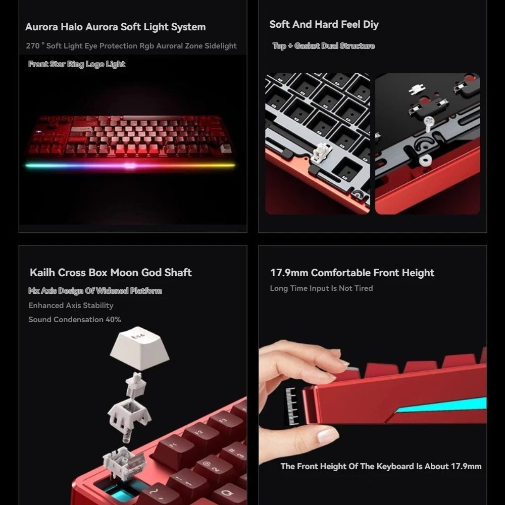 PMO Aurora80 Mechanical Keyboard Wireless Tri-mode Gasket/TOP Hot-Swap RGB Custom Aluminum Office Gaming Keyboard PC...