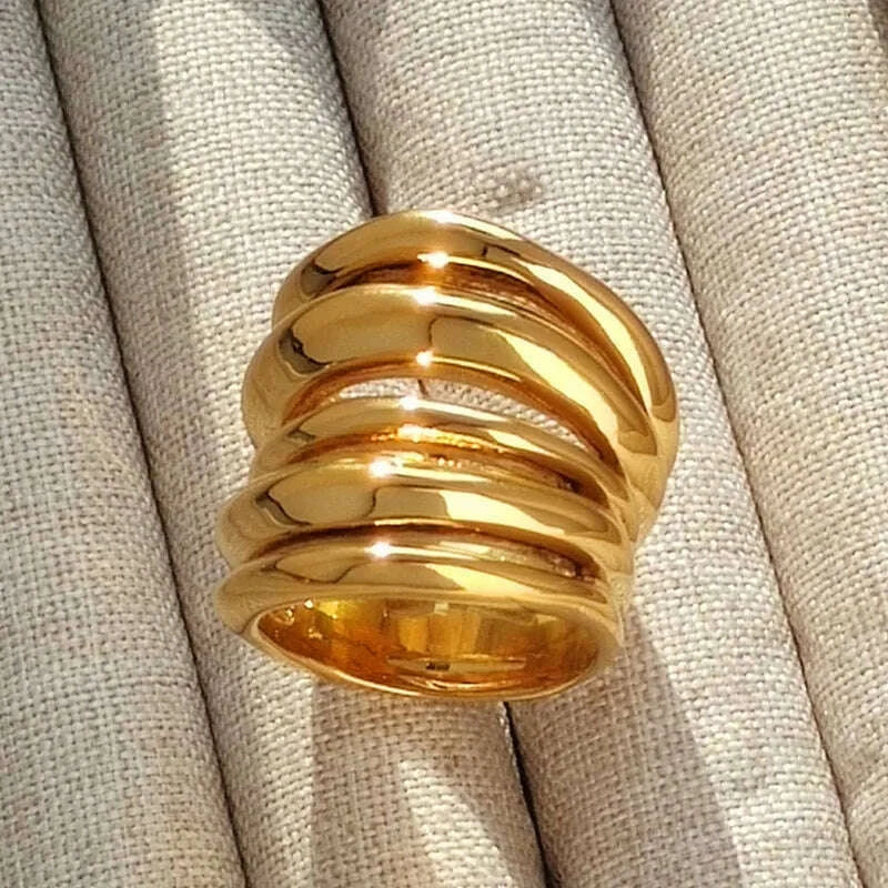Fashion Square Natural Stone Crystal Ring Gold Color Metal for Women Brass Jewelry 2024 Light Luxury European And American