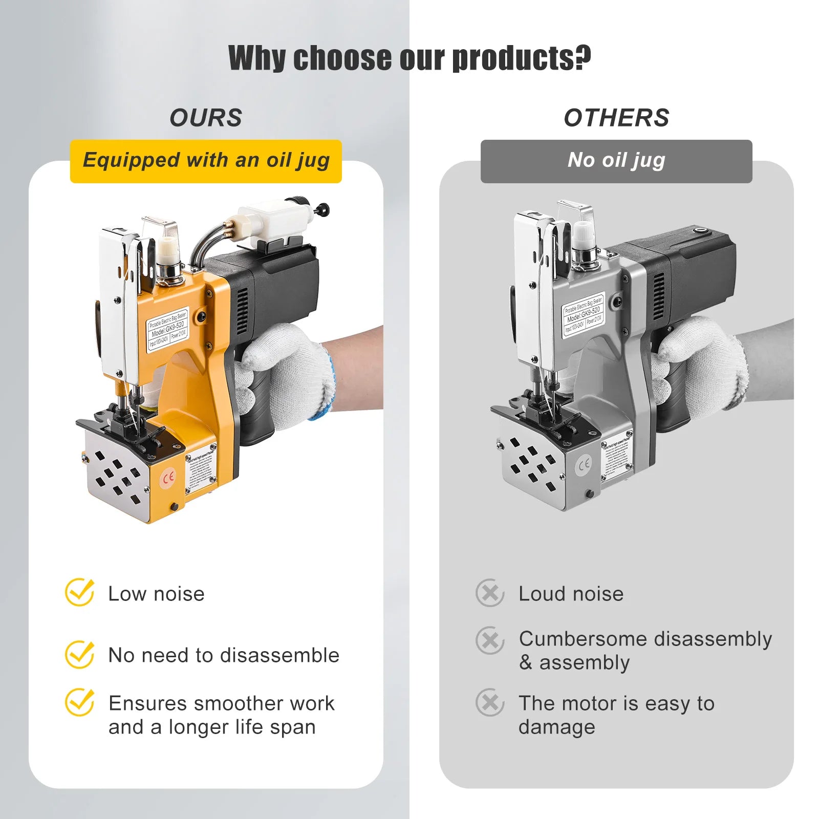 GK9-520 190W Handheld Sewing Machine Industrial Electric Bag Sealer With Oil Jug 18000rpm For Rice Bag Woven Bag Sealing Packer