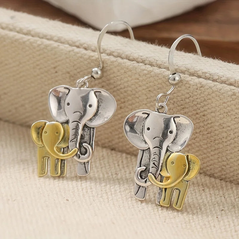 Vintage Handmade Two Tone Elephant Earrings, Animal Earrings, Elephant Enthusiast Earrings | Kimlud Mid Range Jewelry