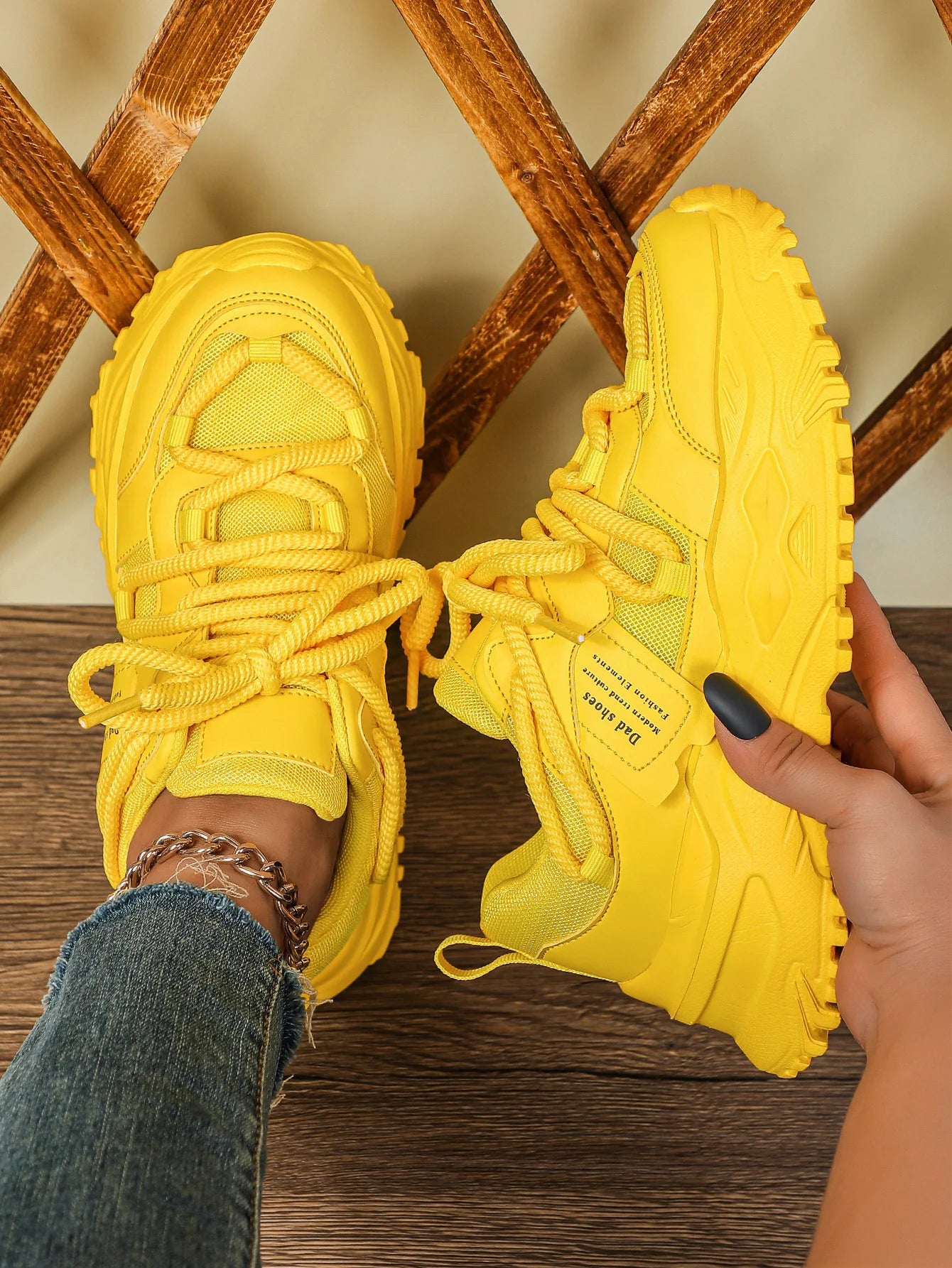 Women's Platform Yellow Sneakers Women Thick Sole Sports Shoes Woman Spring Breathable Mesh Casual Tennis Shoes Ladies Sneakers - Kimlud