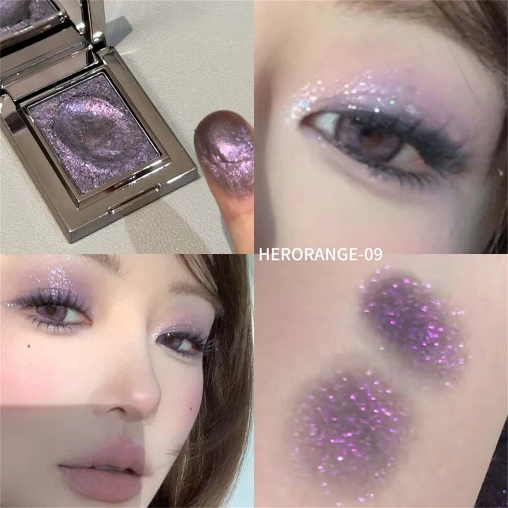 Metallic Glitter Eyeshadow Cream Sparkling Mousse Shimmer Highlighter Pressed Pigments Punk Purple Pearlescent Eyeshadow...