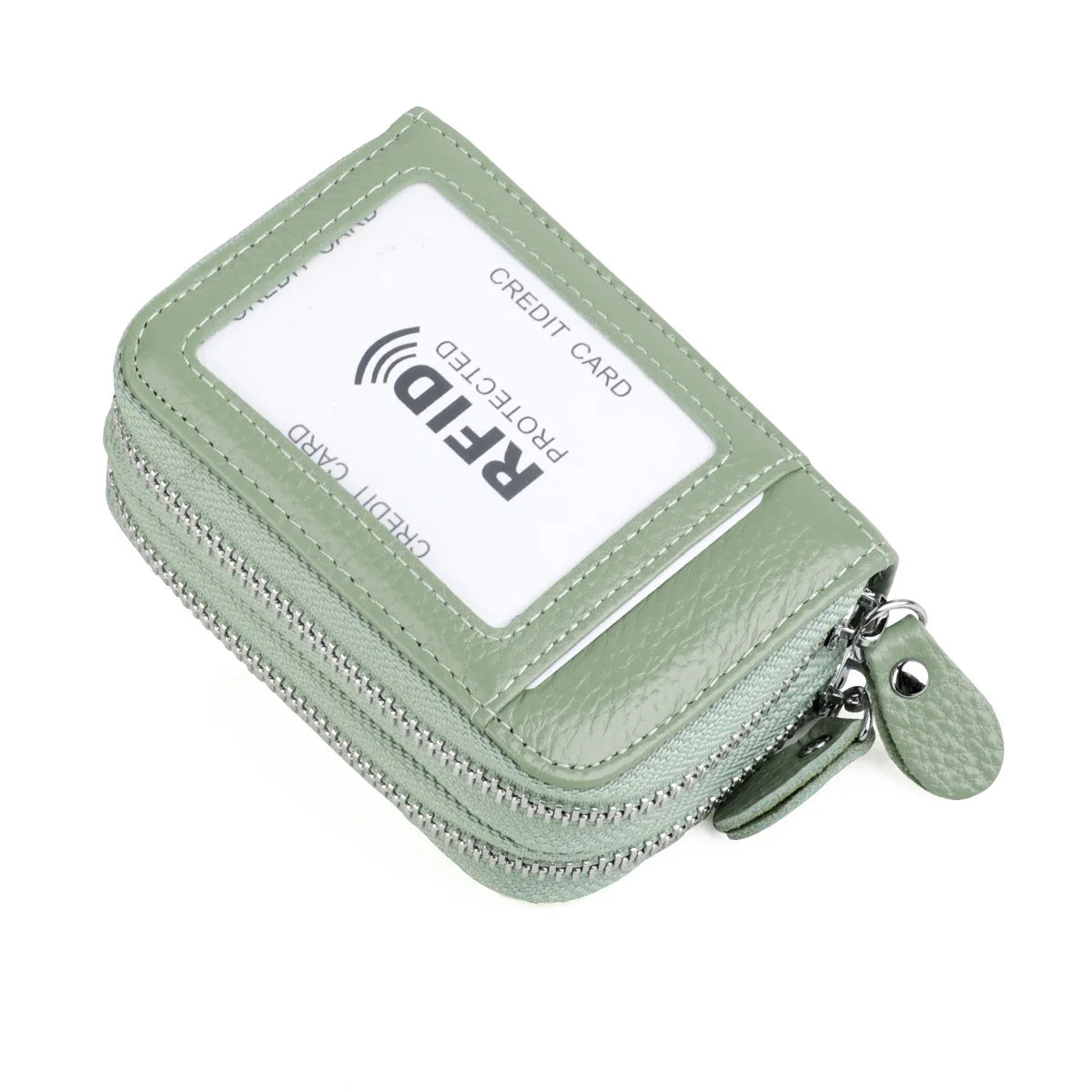 RFID Blocking Fashion Women Card Holder Genuine Leather Double Zipper Large Capacity Female Wallet Purse | Kimlud Mid...