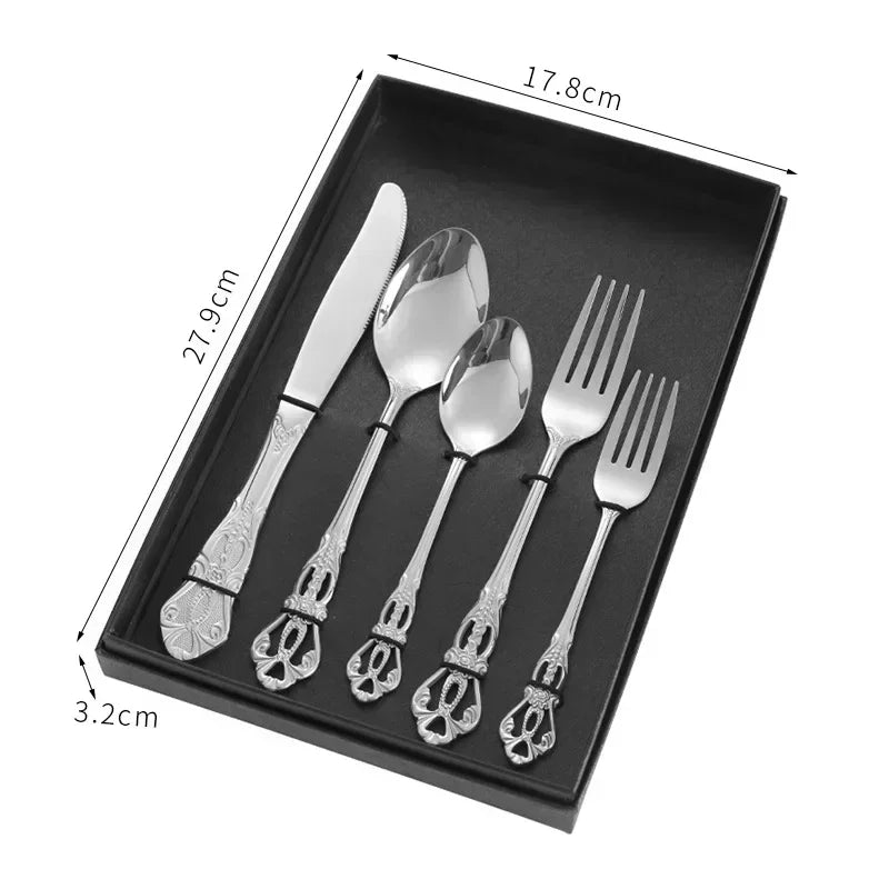 Golden Stainless Steel Cutlery Set Royal European Spoon Fork Complete Tableware Retro Design Dishwasher Safe Elegant...