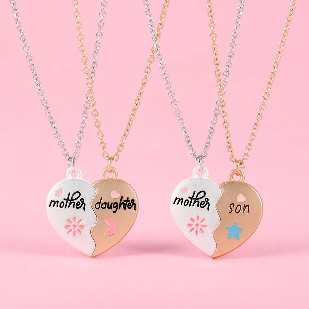 Lovecryst 2Pcs/set Heart-shaped Letter Mother and Son or Daughter Mother's Day Necklace for Love Parent Child Jewelry...