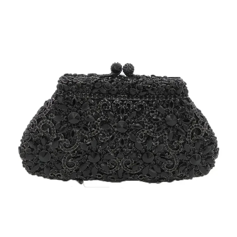 Boutique De FGG (in stock) Flower Crown Clutch Silver Crystal Evening Handbag Women Party Prom Bag Bridal Clutches Wedding Purse - Kimlud
