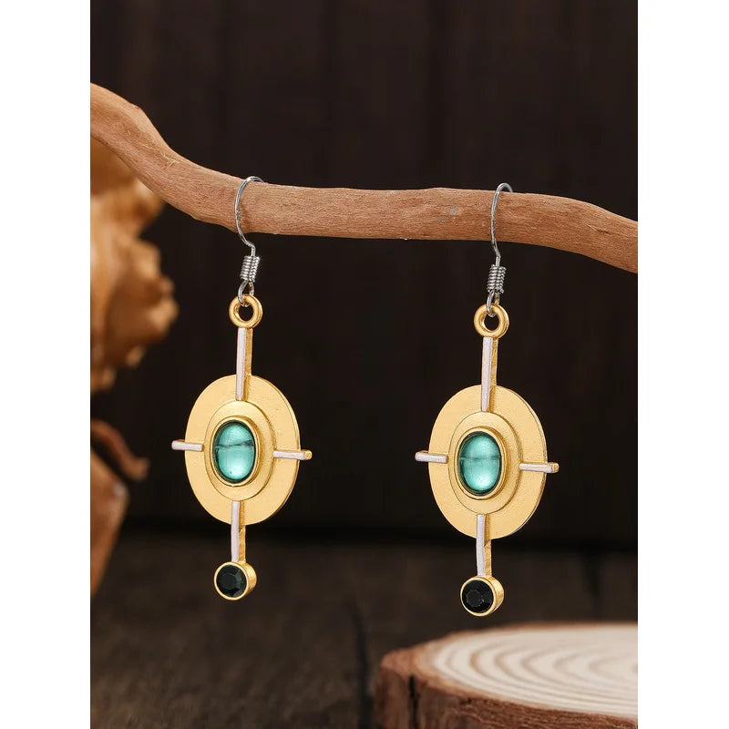 Vintage Tribal Spiral Dangle Earrings for Women Metal Geometry Twist Bronze Metal Painting Pattern Ethnic Earrings Gift