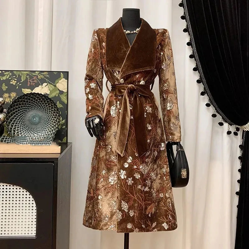 Women Overcoat 2025 New Fashion Elegant Lapels Women Trench Coat Autumn Winter High-Quality Embroidery Women's Trench Coat H656