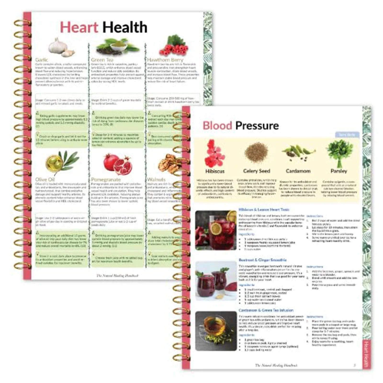 Natural Healing Handbook Spiral Bound Guide With Herbal Remedies And Recipes For Heart Health Blood Sugar Focus Boost 25x17.6cm