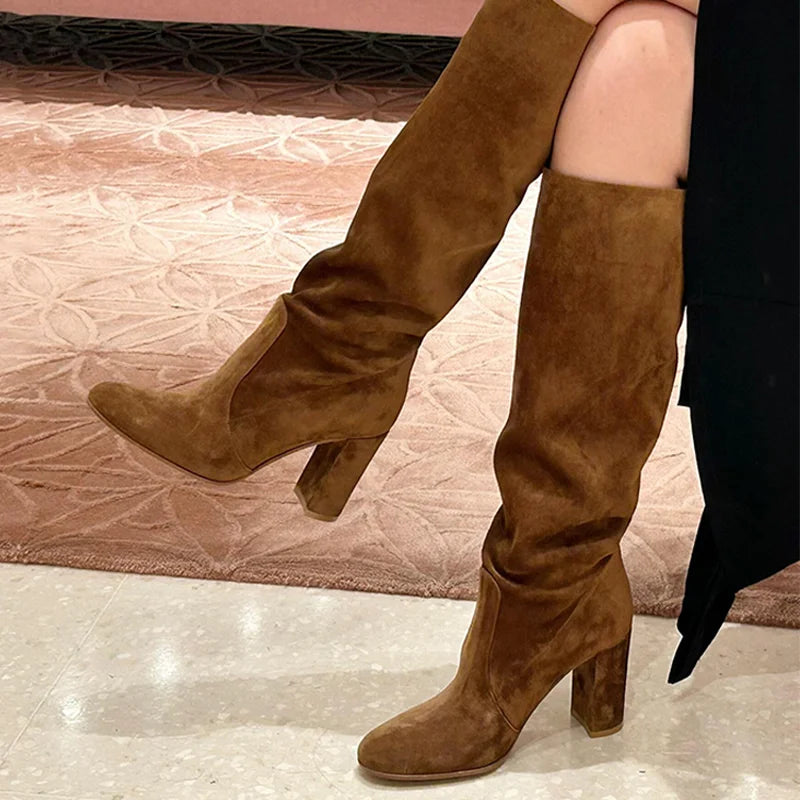 Sexy High Heels Women's Long Boots Fashion Elegant Suede Shoes 2025 Pumps Party Winter Boots New Suede Knee High Boots Mujer