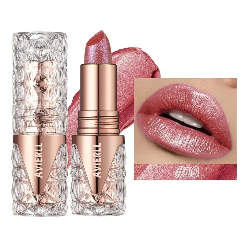10 Colors 3 in 1 Pearlescent Lipstick Long Lasting Moisturizing Sparkling Quicksand Gold Lip Gloss Pearl Shimmer Sexy Lip Makeup - Kimlud