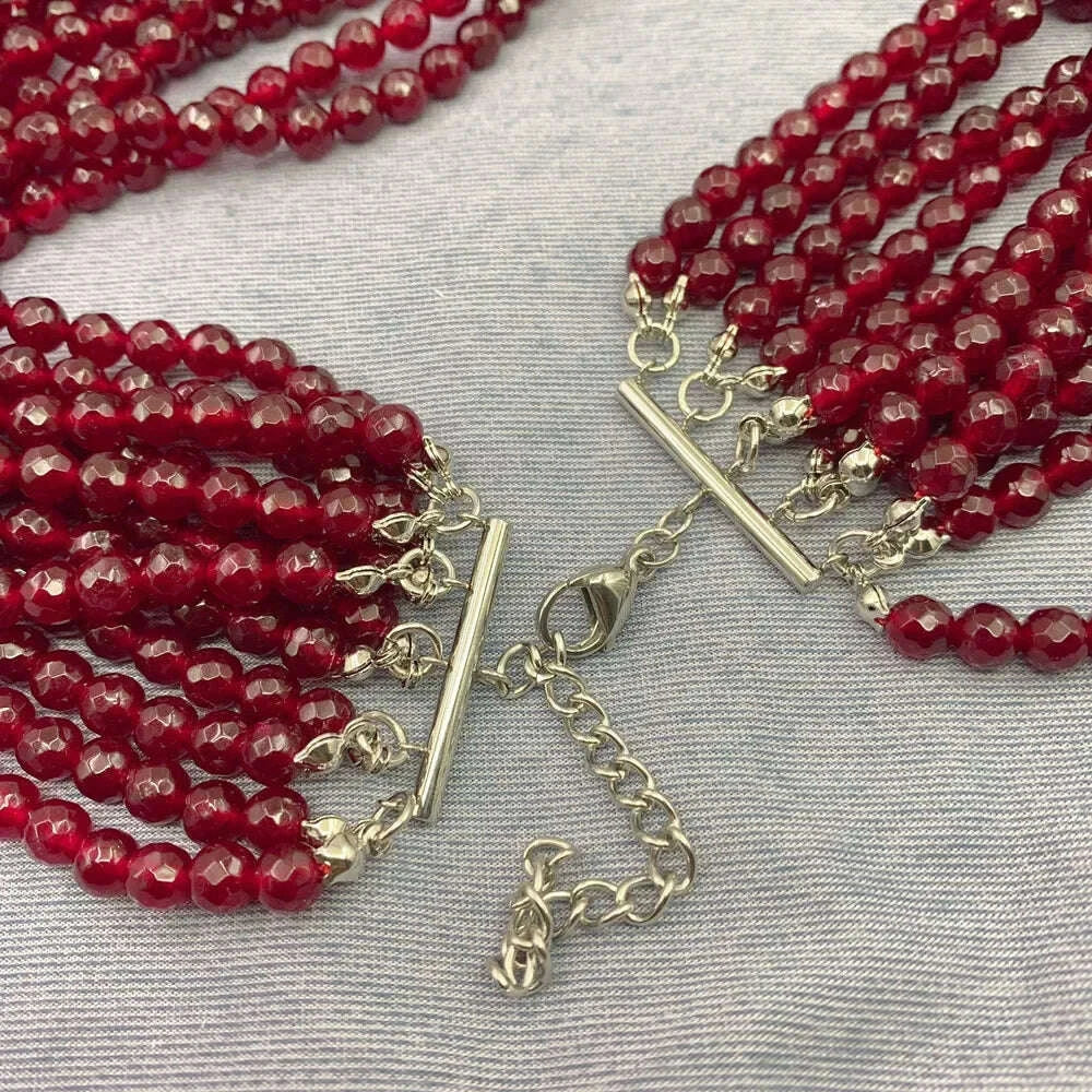 Fashion Luxurious Natural Stone Necklace for Women 6mm Faceted Ruby Multi-lay Jade Clavicle Chain Temperament Elegant Jewelry