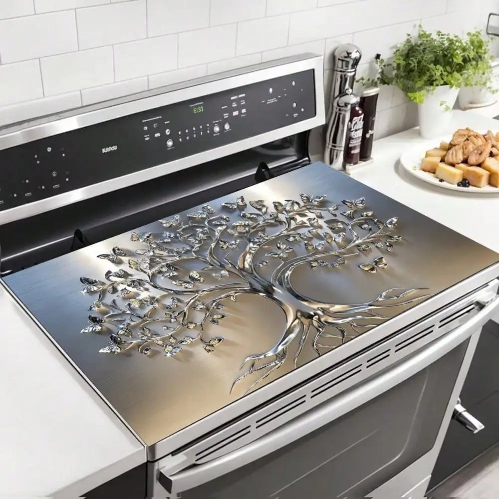2D Flat Stove Cover Mat - Classic Tree Design with Intricate Branches & Leaves, Durable Rubber Table Protector for...
