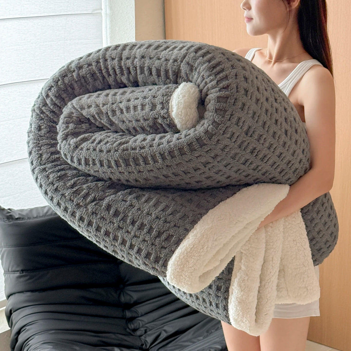 Autumn Winter Thick Warm Fleece Blanket Double Layer Artificial Lambswool Throws Blankets for Sofa or Bed Queen Double Comforter