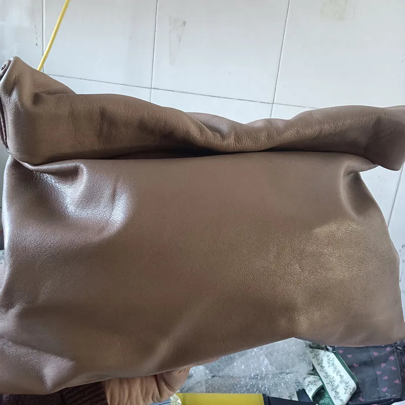 Personality roll-edge leather bag lazy casual leather soft bag Phone Women High Quality holding red large bag luxury designer