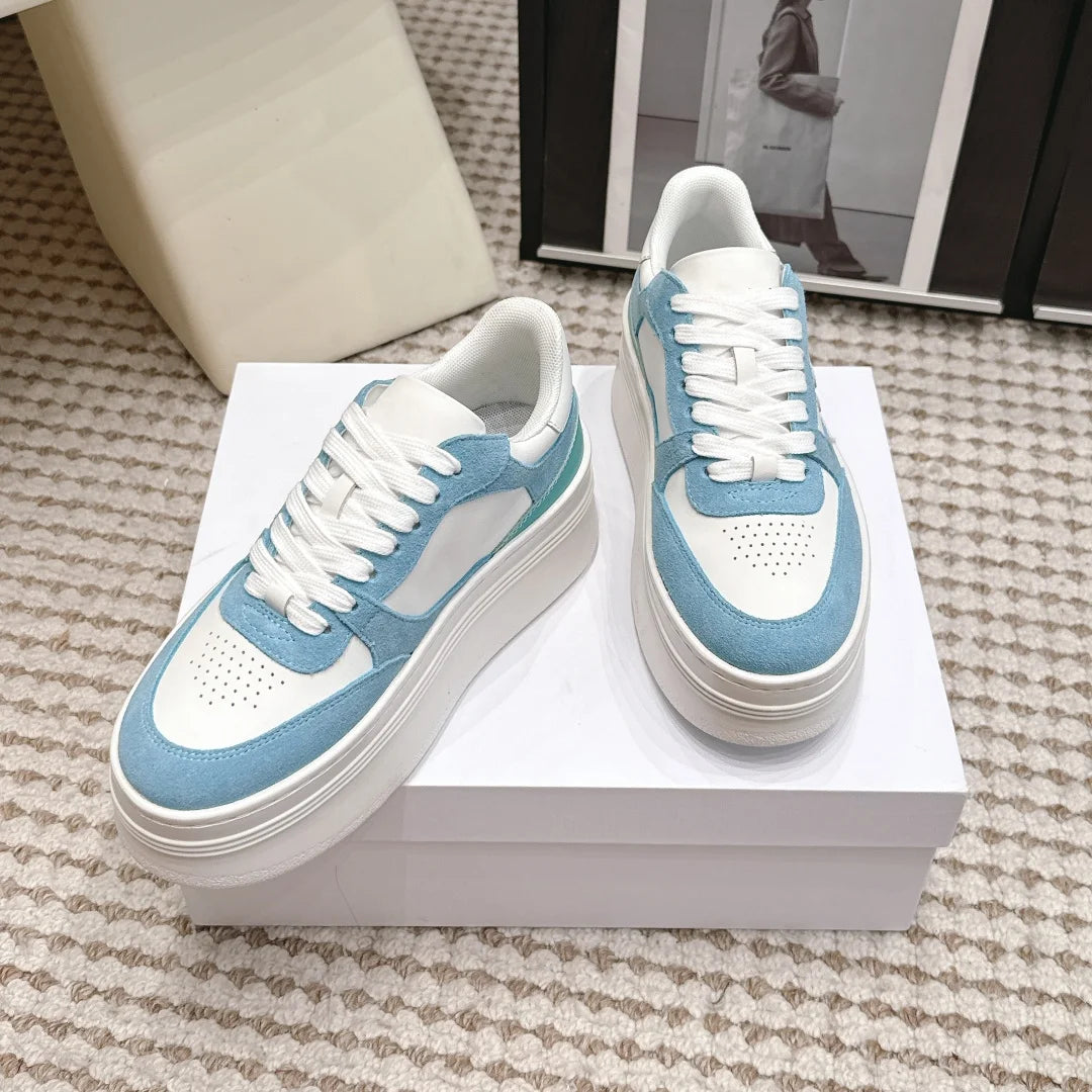 2026 Women Platform Sneakers Genuine Leather Suede Casual Shoes Low Top Lace Up Chunky Sole Fashion Streetwear Trainers Shoes