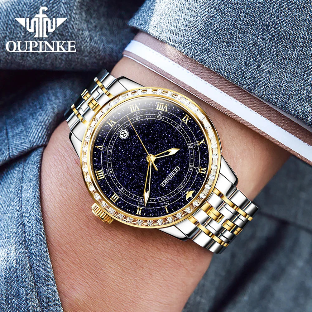 OUPINKE Original Automatic Mechanical Watch for Men Star Diamond Design Luminous Waterproof Men's Wristwatch Luxury...