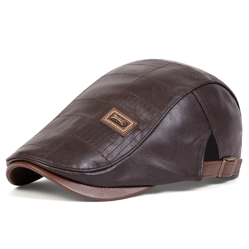 Men Retro Pu Leather Newsboy Caps JAMONT labeling British Painters Hats Spring Autumn Side Adjustable Flat Cap Hip Hop...
