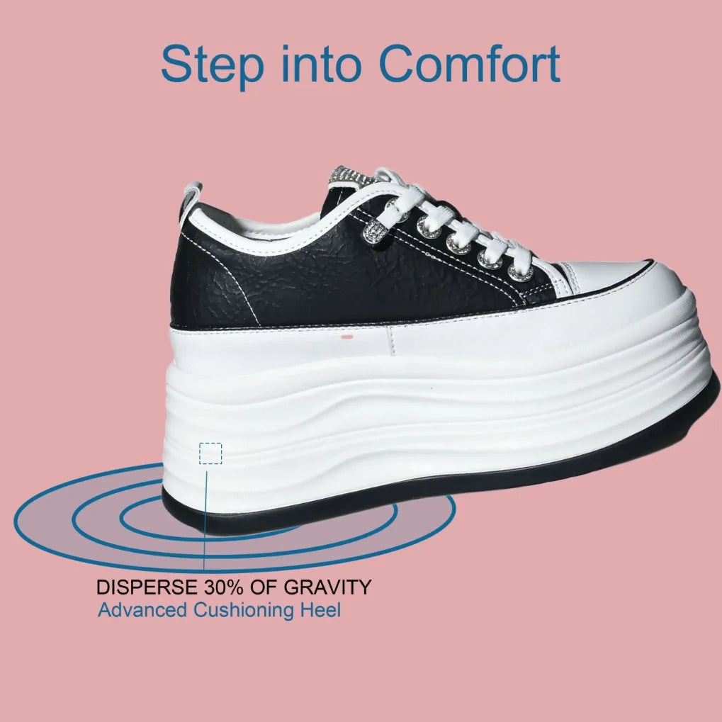 Fujin Wedge Heel Sneakers Shoes Comfy Casual Shoes Female 9cm High Quality Microfiber Leather White Platform Sneakers for Women