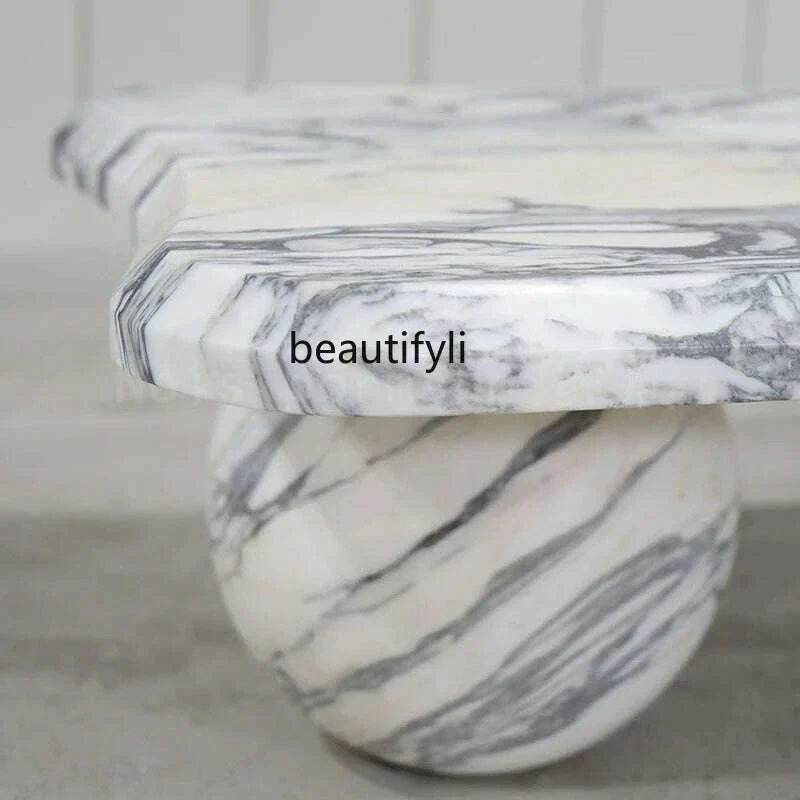 Marble coffee table with large white color, Nordic marble in the living room, small apartment simple household coffee table