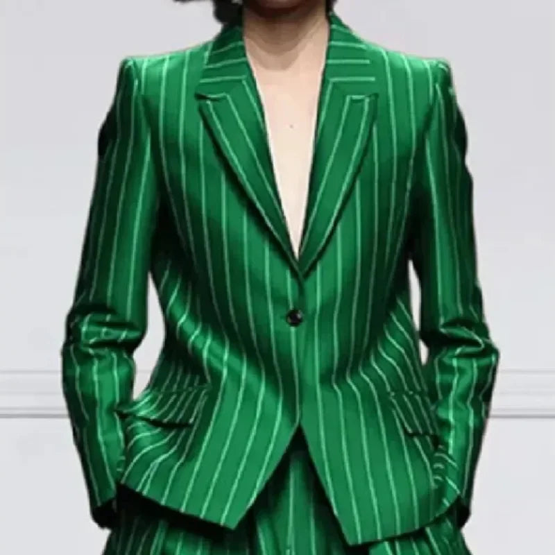 UOOZEE Office Lady Formal Business 2 Piece Sets Striped Long Sleeves Notched Collar Blazer & High Waisted Wide Leg Pants...