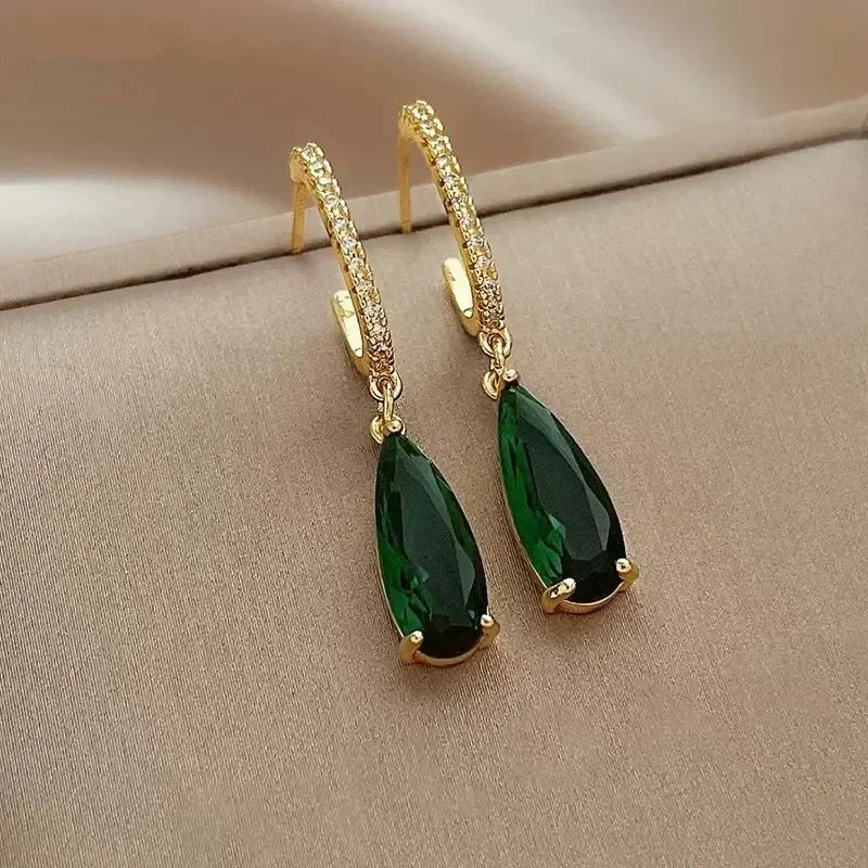 Fashionable Banquet Elegant Emerald Cubic Zirconia Earrings, High-end Inlaid Wedding Style Swaying Jewelry Accessories |...