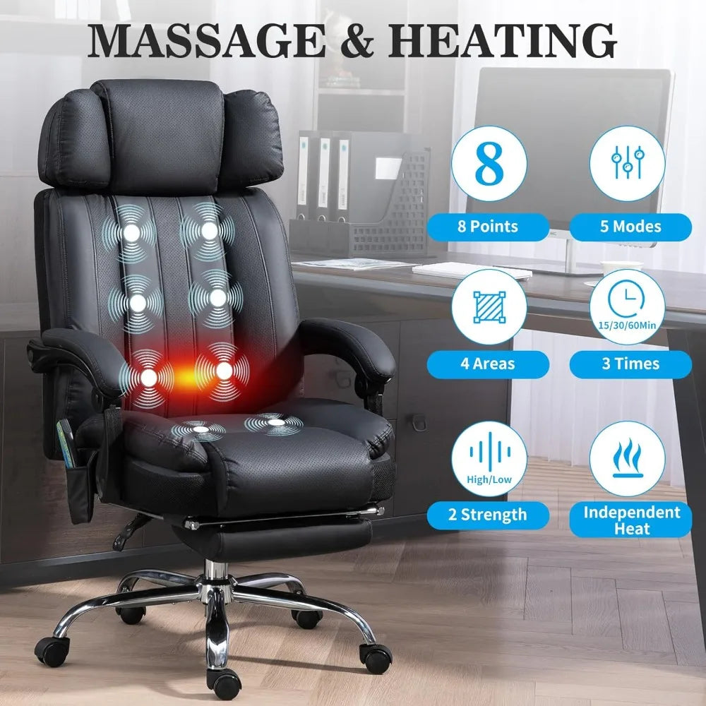 Massage Office Chair with Heat and 8 Vibration Points Big and Tall Executive Office Chair with Adjustable Headrest, Extra Wide S