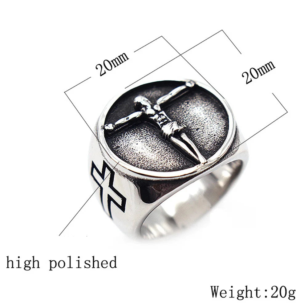 Vintage Catholic Jesus Cross Ring Men Punk Hip Hop Stainless Steel Biker Jesus Signet Rings Jewelry Amulet Gift Wholesale