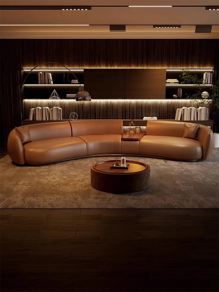 Italian curved leather sofa, premium luxury living room, beauty salon, office and reception area furniture - Kimlud