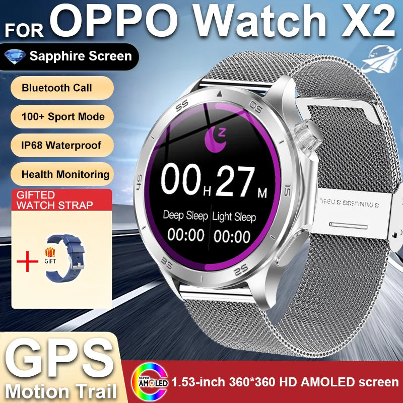 2025 NEW OPPO WANCH X2 MAX Outdoor Sports Men SmartWatch GPS Motion Trajectory Compass AMOLED Screen IP67 Waterproof Smart Watch