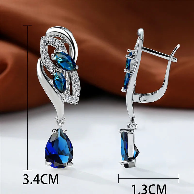 Luxury Female Blue Rainbow Stone Earring Silver Color Clip Earrings For Women Charm Crystal Zircon Wedding Jewelry |...