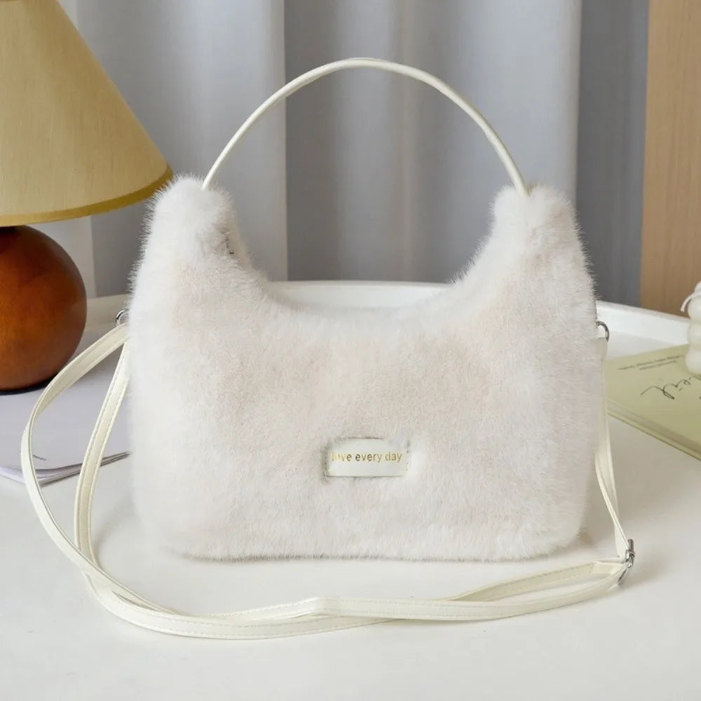 Luxury Faux Fur Ladies Shoulder Bag Soft Fluffy Female Crossbody Bag Solid Color Large Capacity Plush Tote Bag