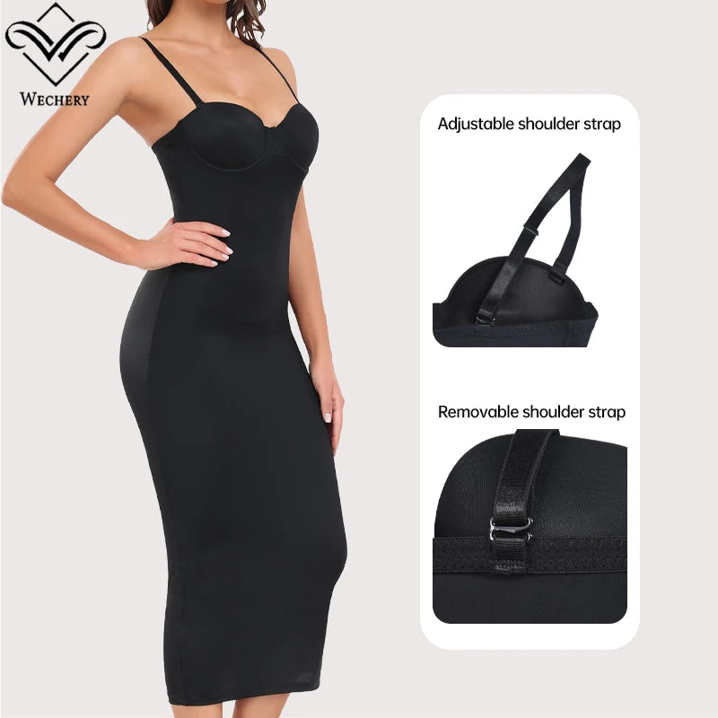 Wechey Slip Dress Tummy Control Shapewear Women Slimming Body Push Up Bras Lifts Breasts Underwear Slit Hemline