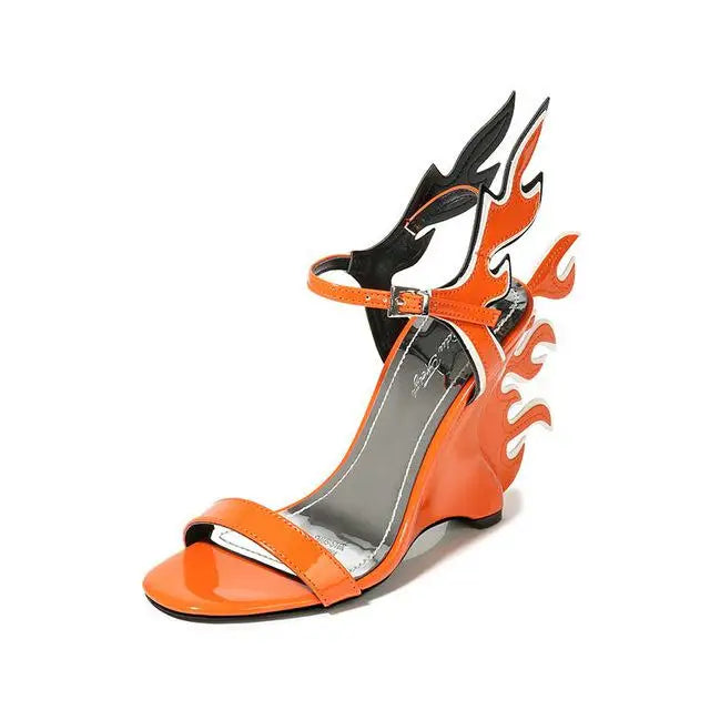 High Heels Sandals Women Summer Women Wedding Shoes Platform Wedges Casual Large 10cm Flame Get Together Casual Sandals Orange - Kimlud