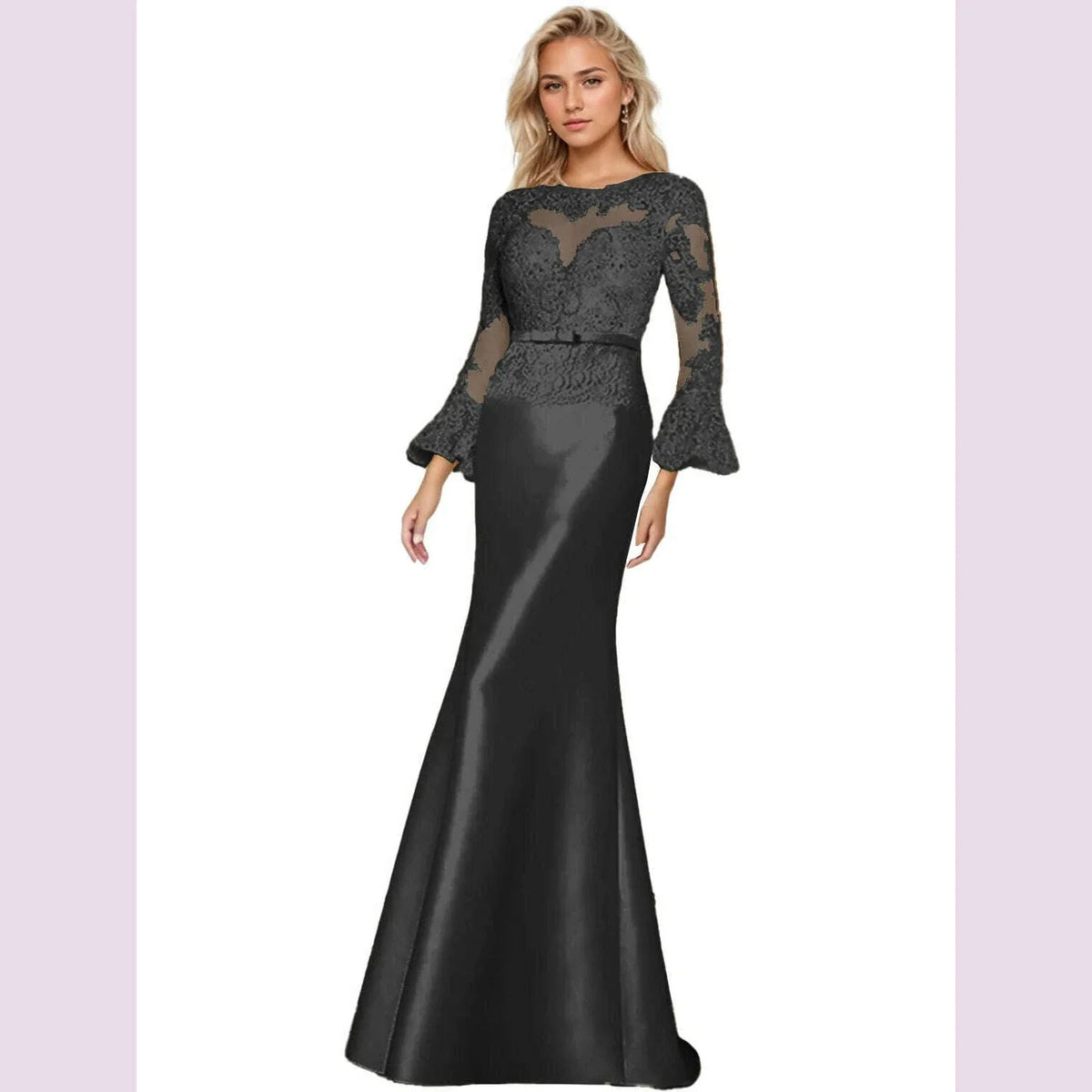 Elegant Sheath Wedding Guest Dress Scoop Neck Long Sleeve Satin Lace Beading Applique Sweep Train Prom Gown 2025 Free Customized