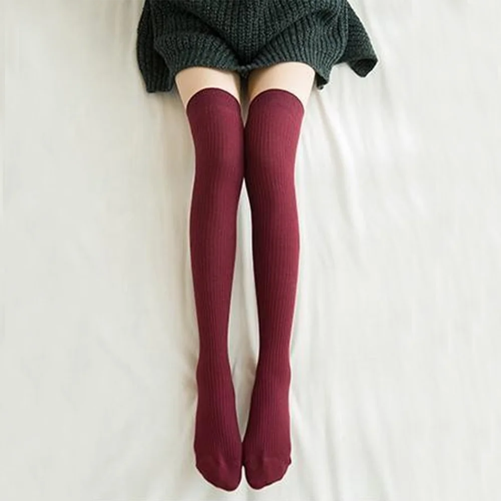 Women's Winter High Stockings Warm over Knee Soft Wool Stockings Cotton Striped Long Socks Thigh Stocking Lolita Thick Warm Sock - Kimlud